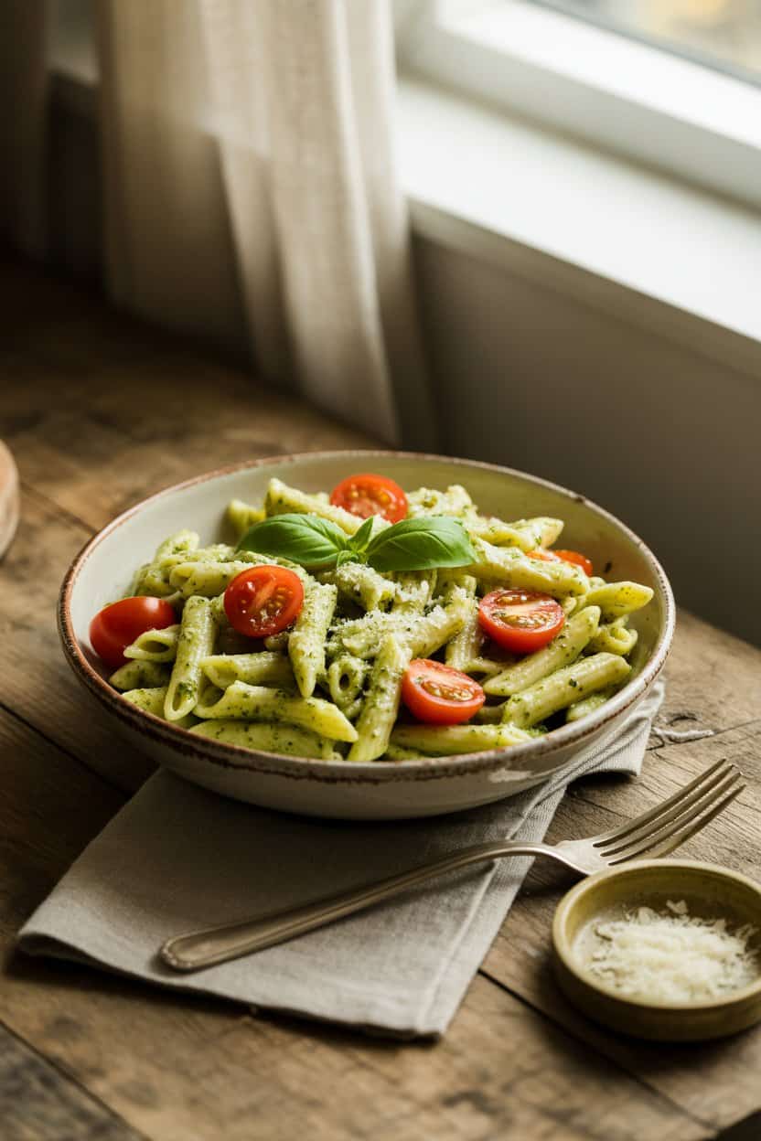 Pesto Pasta with Cherry Tomatoes